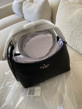 kate spade Black Pebbled Leather Shoulder Bag with Gold Logo